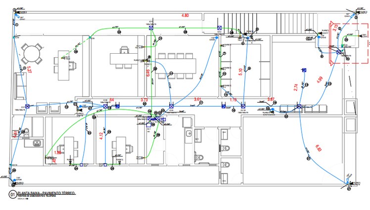 Planta técnica de infraestrutura de rede — pontos por ambiente